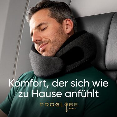 Подорожній нашийник Proglobe Luxe з ефектом пам'яті (Memory Foam), колір антрацит — ергономічна подушка під шию з підтримкою підборіддя та сумкою для зберігання