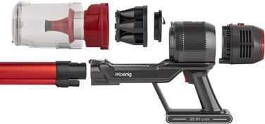 Бездротовий ручний пилосос H.Koenig UPX18 PowerClean+, 220 Вт, 22000 Па, 0.8 л, для дому, авто, офісу, 3 швидкості, алюмінієвий, червоний, 68 дБ