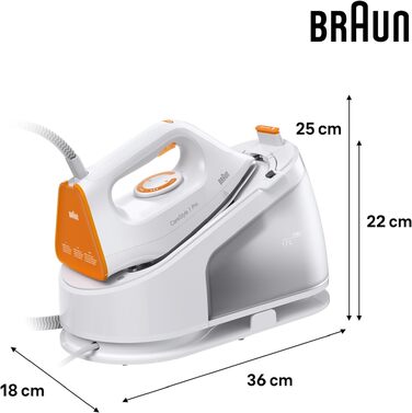 Праска з парогенератором Braun CareStyle 1 Pro IS 1511 WH: професійна система для прасування з технологією FreeGlide 3D, вертикальним відпарюванням, антикрапельним захистом, резервуаром 1.7 л, 5.5 бар, 2200 Вт, біло-помаранчевий