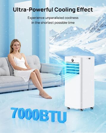 Мобільний кондиціонер 7000 BTU з пультом та набором для вікна: охолодження, вентиляція, осушення, нічний режим
