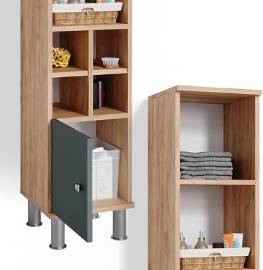 Пенал для ванної Vicco Fynn, зелений/дуб золотий, 30x130,6 см, маленькі дверцята