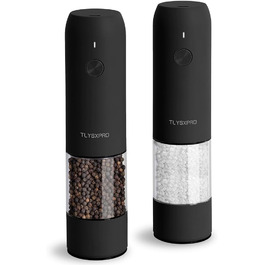 Електричні мельниці для солі та перцю TLYSXPRO 2 шт. USB, регулювання помелу, LED-підсвічування, чорний та білий