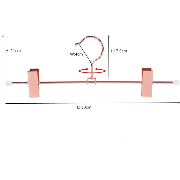 Набір із 10 мідних металевих вішаків для одягу Amber Home, 30 см, з антиковзкими затискачами для штанів, спідниць, шорт, шкарпеток і білизни