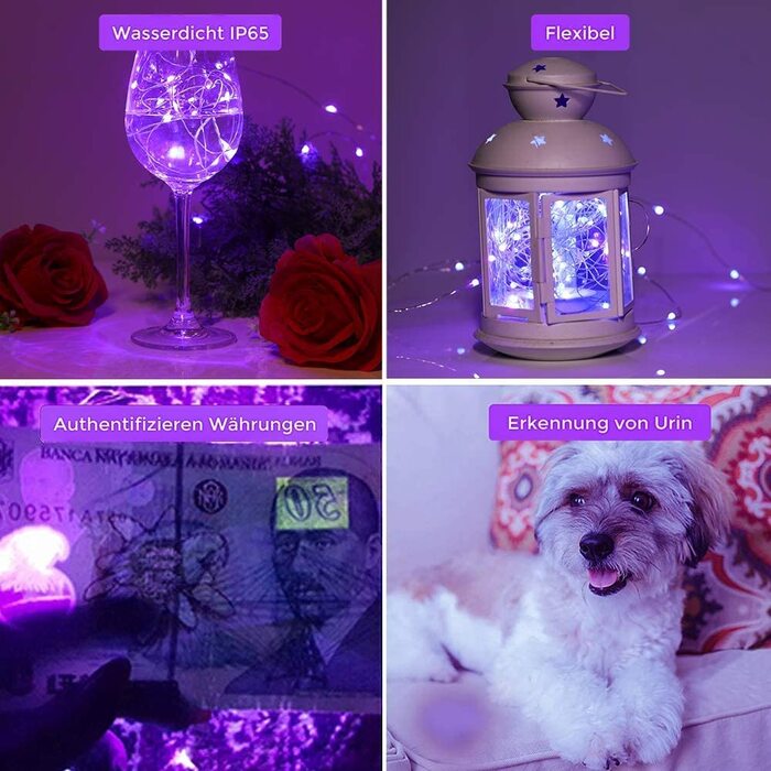 Гірлянда StarryEver 50 LED UV, 5 м, на батарейках та USB, фіолетове ультрафіолетове світло, для декору, вечірок та Хелловіну, з пультом ДУ, мідний дріт, для дому та вулиці
