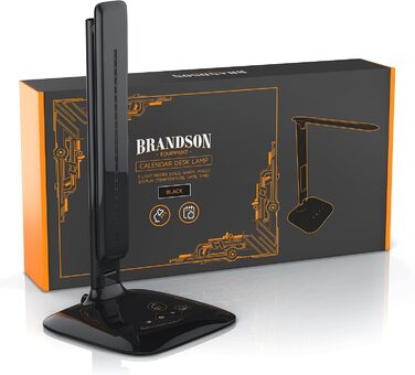 Настільна LED лампа Brandson з регулюванням яскравості, захистом очей, 3 кольорами світла (холодне, тепле, нейтральне), 5 рівнів яскравості, термометром, будильником і календарем, чорна