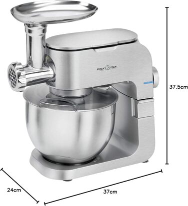 Кухонна машина 2в1 ProfiCook PC-KM 1151 з м'ясорубкою, 1300 Вт, 6,5 л, алюмінієвий корпус, 8 швидкостей, нержавіюча чаша, комплект насадок