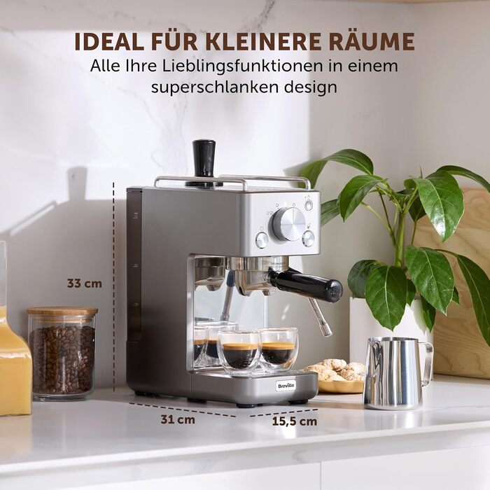 Кавомашина Breville Barista Slim VCF185X с молоковідбійником, 15 бар, срібляста - для капучино та лате