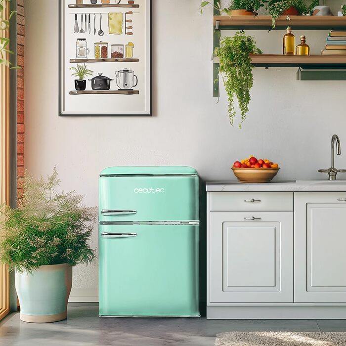 Холодильник Cecotec Bolero CoolMarket 2D Origin 86L: Ретро дизайн, 86 літрів, клас E, зелений колір