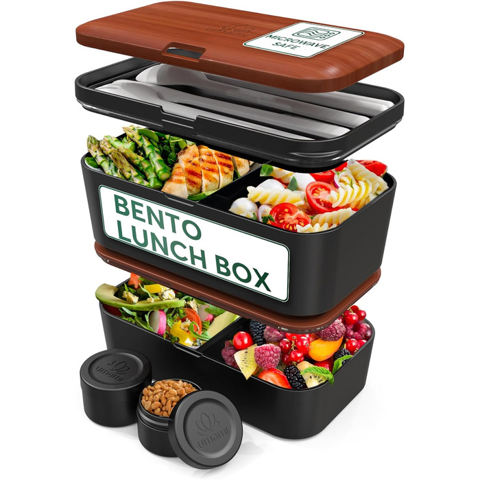 Ланчбокс Umami Bento 1500 мл, багаторазовий контейнер для обіду, для чоловіків, дорослих, чорний сапеле, XL, герметичний, для приготування їжі