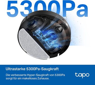 Робот-пилосос Tapo RV30 Max з функцією миття підлоги, 5300Pa, LiDAR+IMU, голосове керування Alexa, додаток