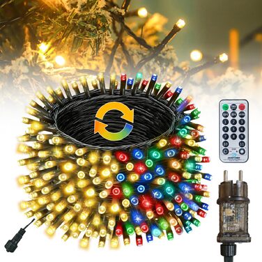 Світлодіодна гірлянда для ялинки 30м 300 LED, багатоколірна та тепло-біла, 11 режимів роботи