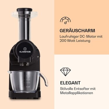Соковижималка Klarstein Bella Elegance, 200 Вт, 400 мл, BPA-free, чорна, антиковзка, легке очищення