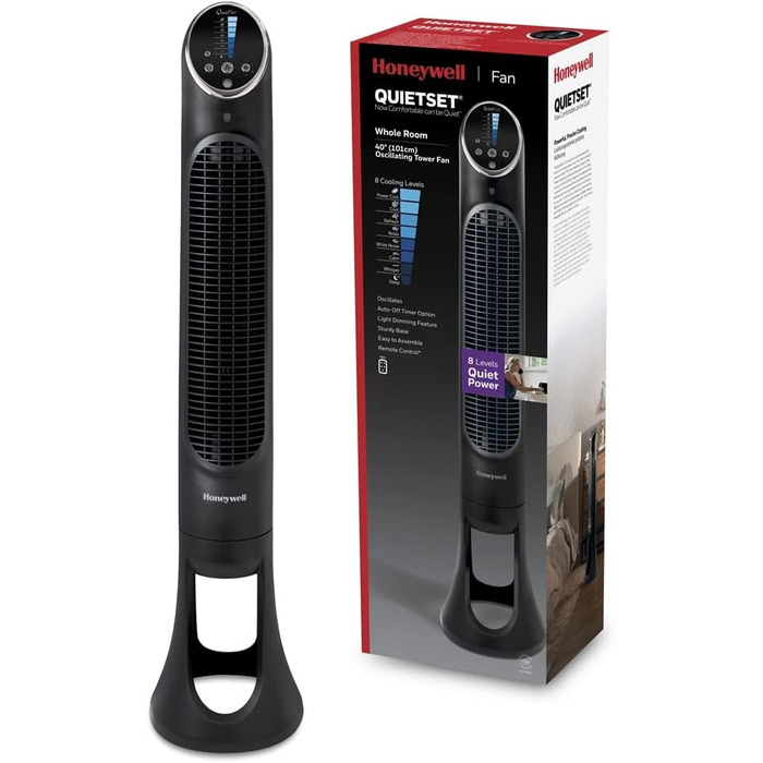 Вентилятор Honeywell QuietSet Tower HYF290, 8 швидкостей, 80° осциляція, таймер, дистанційне керування, димування