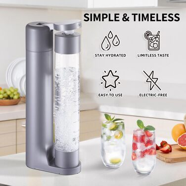 Сифон для газування води Seltzer, домашній содомакер з 2 BPA-free пляшками по 1 л, сумісний з балонами CO2 60 л (сірий)