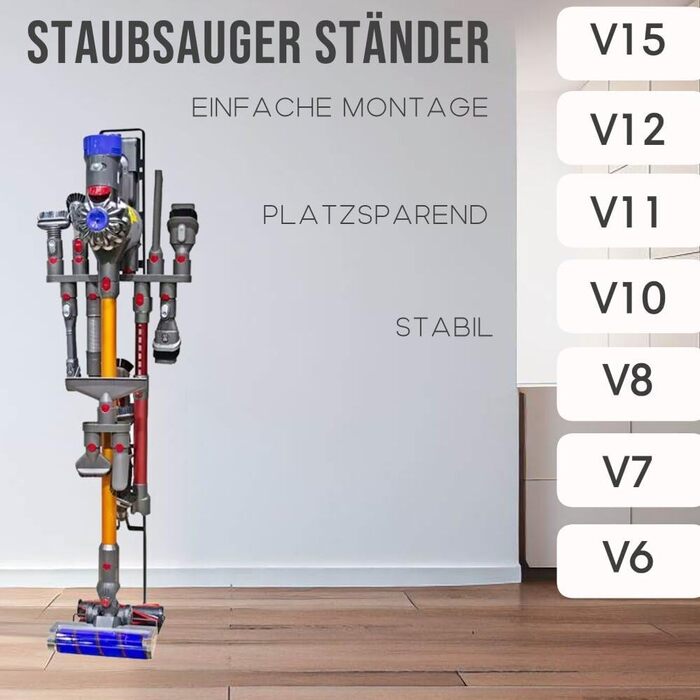 Підставка-органайзер Maxorado для акумуляторних пилососів Dyson V6 V7 V8 V10 V11 V12 V15 DC30-DC35 – тримач, аксесуар, заміна, підлогова стійка