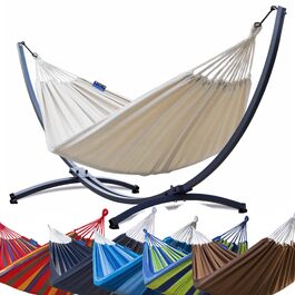 Гамак подвійний Potenza Outdoor з металевим каркасом для 2 осіб, бавовна, 220x160 см, до 200 кг, графіт