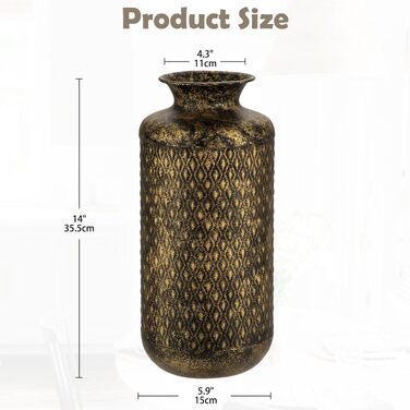 Ваза для квітів Blumenvase золота 40 см, металева декоративна ваза з білим візерунком для сухоцвітів, букетів, на стіл, в офіс