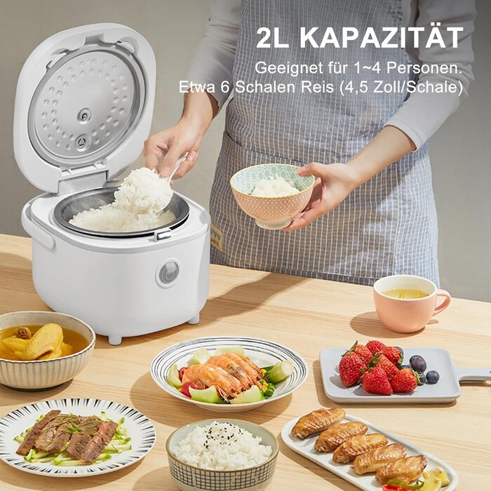 Рисварка електрична Bear 2л, 350W, 6 програм, на 2-4 особи, біла - для приготування рису та на пару