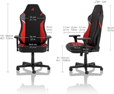 Ігрове крісло Nitro Concepts X1000, ергономічне, текстиль, для комп'ютера, офісу, чорний/червоний, до 135 кг, екстра широке