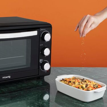 Електрична піч H.Koenig Mini Four 25L: компактна, багатофункціональна, 1500W, 4 режими, таймер, склодвері, решітка-гриль