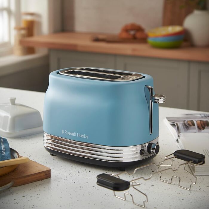 Тостер Russell Hobbs Hanley на 2 тости, блакитний (6 режимів, широкі слоти, розморожування, підігрів, підйом тостів)