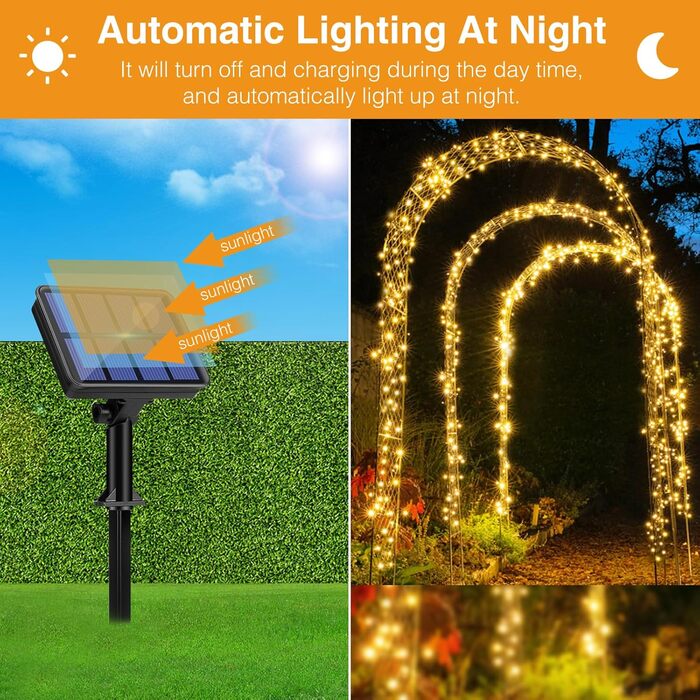 Гірлянда на сонячних батареях LITOGO 12 м, 120 LED, тепле біле світло, водонепроникна, мідний дріт, 8 режимів, для вулиці, балкона, декору, 4 штуки