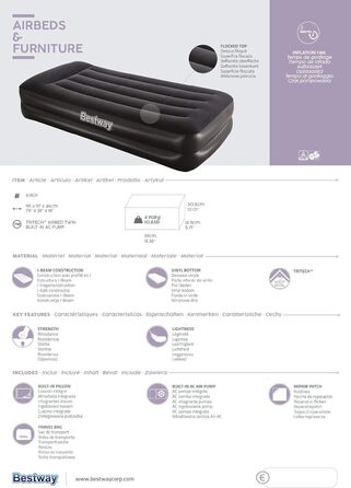 Надувний матрац Bestway Aeroluxe Queensize з вбудованим електронасосом (191x97x46 см)