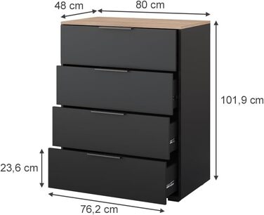 Комод Vicco Betti антрацит/сонома, 80x102 см, 4 шухляди