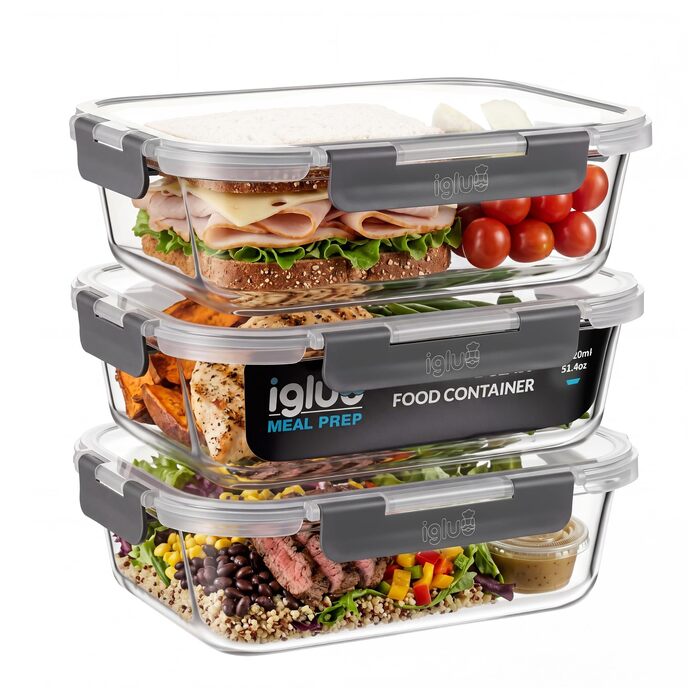 Набір скляних контейнерів для їжі Igluu Meal Prep (10 шт) — 370 мл та 1050 мл, герметичні ланч-бокси для зберігання продуктів