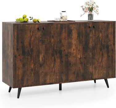 COSTWAY Комод-тумба з 4 дверцятами та регульованими полицями, 127,5 x 38 x 80 см, білий/коричневий