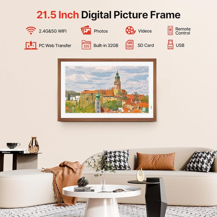 FRAMEO Цифровий фотоальбом 15.6 дюймів - IPS сенсорний екран 1920*1080, 32GB пам'яті, автоповорот, LED-підсвічування, для перегляду фото та відео