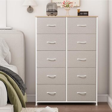 Тканинна комода Somdot з 8/10 висувними ящиками, білий (сірий), 30x80x114.5 см