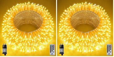 Світлодіодна гірлянда вулична 400 LED (2 шт по 40м), теплий білий колір, IP44 водонепроникна, з пультом керування, 8 режимів та таймером для саду, балкона та Різдва