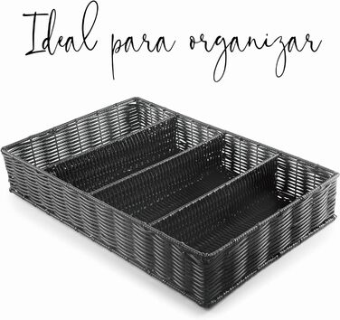 Органайзер для столових приборів Lacor RATTAN GN 1/1, поліпропілен, без BPA, хромована рама, підходить для посудомийки, 53x32,5x9 см, чорний, поліестер