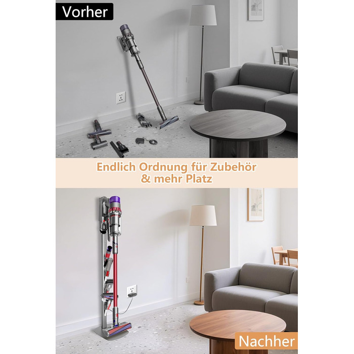Металевий стійка-тримач для пилососа JUPELI, сумісна з Dyson V16, Gen5, V15, V12, V11, V10, V8, V7, V6 — підставка для зберігання пилососа та аксесуарів, без свердління (Сріблястий)