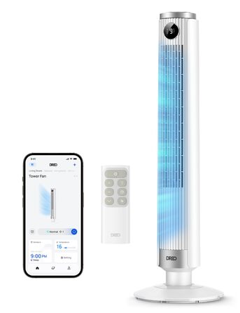 Вентилятор підлоговий DREO Smart 102-114 см з пультом, 9 режимів, тихий (20 дБ), 90° осциляція, таймер 12 год для дому та офісу, білий