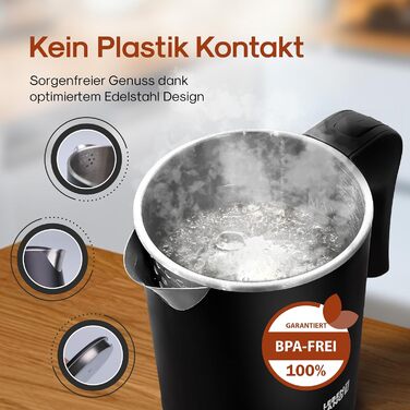 Чайник туристичний LEBENLANG Edelstahl 0.5 л, чорний - компактний, енергоефективний, без BPA