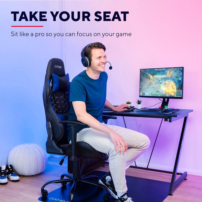 Ігрове крісло Trust Gaming GXT 708B Resto, 360° обертання, офісне, знімні подушки, регульована висота, для комп'ютера, синє
