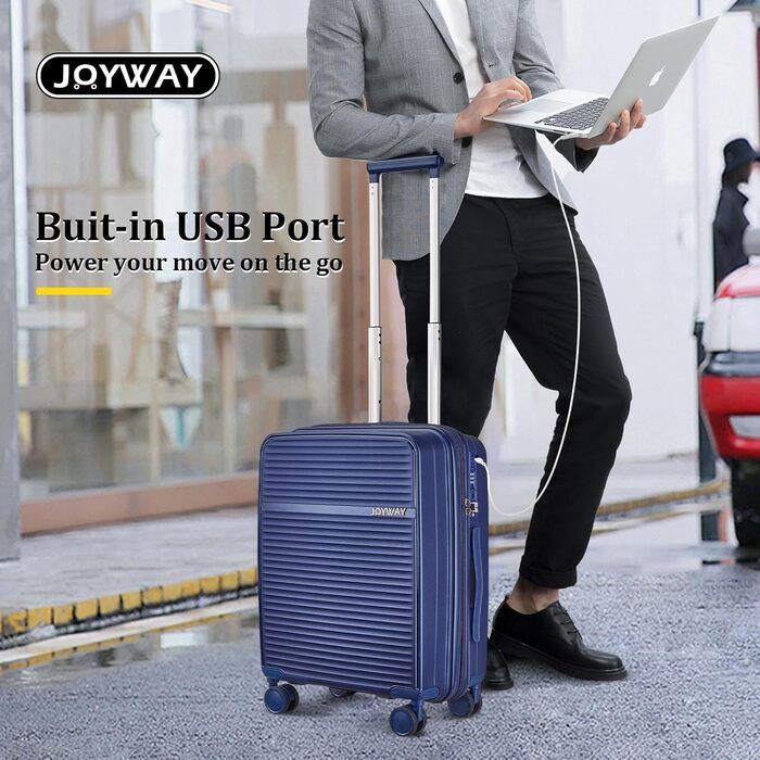 Набір валіз Joyway 4 шт. з жорстким корпусом та TSA-замком, розширюваний, синій колір