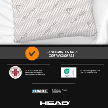 Подушка ортопедична з піни Memory Foam та графеном HEAD Active Rest 42x72 см для шиї та голови, антистатична, підвищує рівень мелатоніну