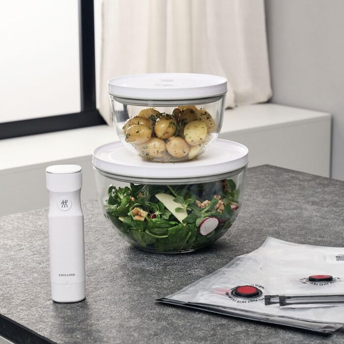 Набір вакуумних контейнерів для зберігання їжі ZWILLING Fresh & Save, 6 предметів, скло, сірий (S-12см, M-18см, L-24см)