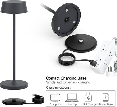 Klighten Диммовані LED акумуляторні настільні лампи, 2 шт, алюмінієві, сенсорне керування, IP54, для спальні та ресторану, тепле світло 3000K, антрацит, USB зарядка