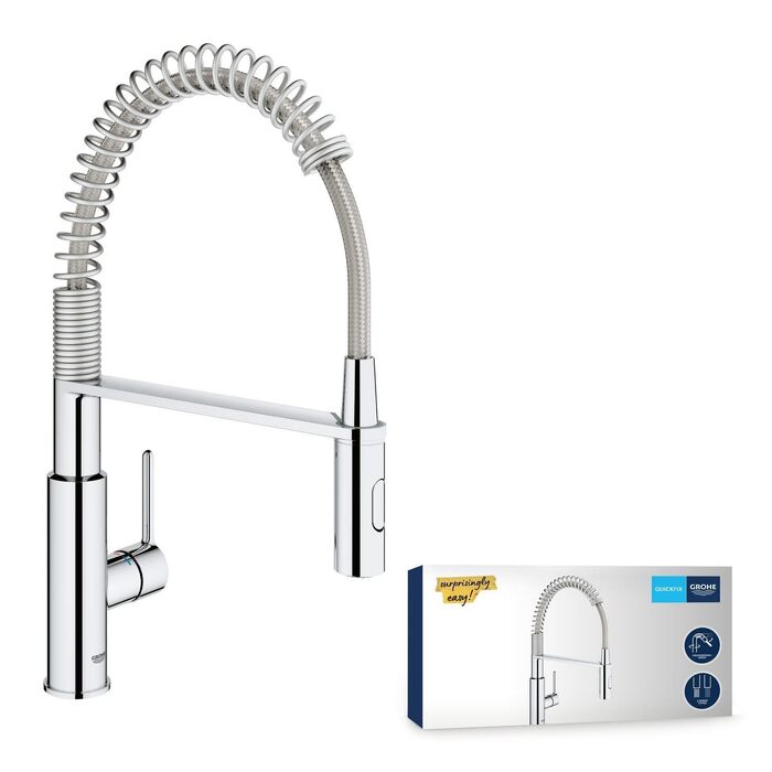 Змішувач кухонний GROHE Get з висувним душем, 2 режими, 360° поворот, економія води, монтаж без інструментів, хром - 30361000