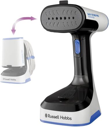 Ручний відпарювач Russell Hobbs Steam Genie Easy Store 1500Вт, складаний, для подорожей, з насадкою для тканин, 3м кабель, швидкий нагрів, модель 26740-56
