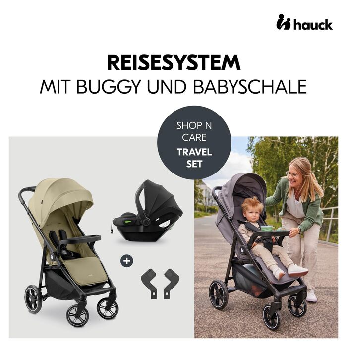 Дитяча коляска 3в1 Hauck Shop N Care Travel Set Olive - Buggy, люлька, автокрісло i-Size, підстаканник, SPF 50+, регульована спинка, складна