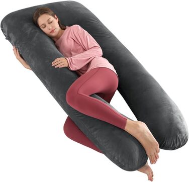 Подушка для вагітних W&D's Dream 160 см XXXL, подушка для годування, U-подібна форма, сіро-темний колір, 160*78 см