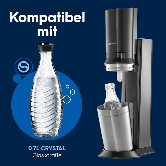 Сифон для газування води SodaStream CRYSTAL 3.0, 2 скляні карафани по 0,7л та балон CO2 з системою Quick Connect