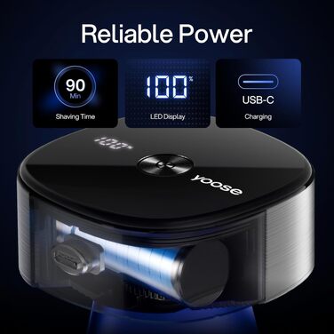Електрична машинка для гоління голови Yoose Herren IPX7 (5 насадок, 90 хв, USB-C, індикатор заряду, вологостійка, срібляста)