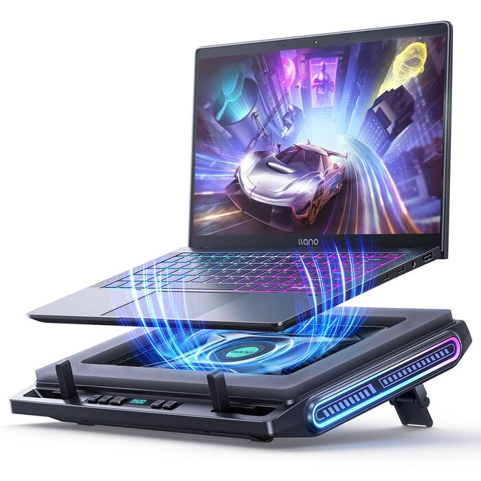 Ігровий охолоджувач для ноутбука llano V10 RGB Cooling Pad, підставка з вентиляторами, чорний