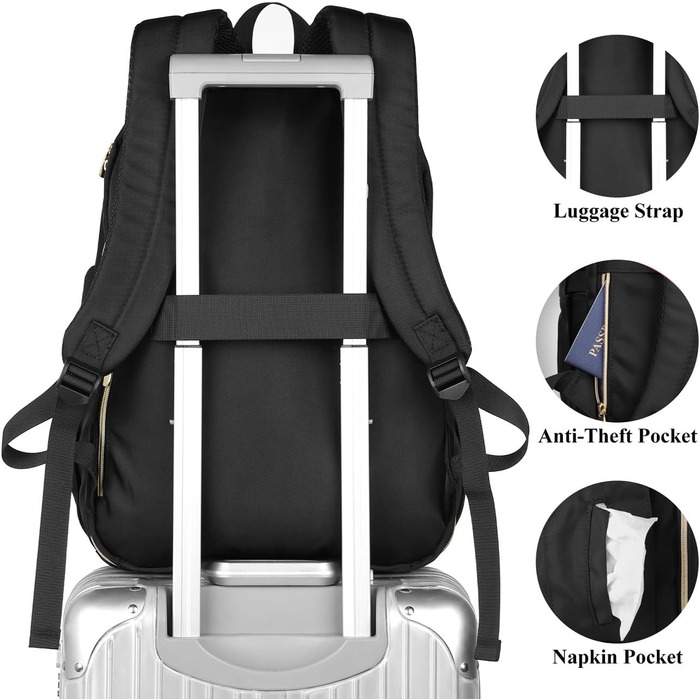 Жіночий рюкзак YAMTION для ноутбука 15.6'' з USB, шкільний міський рюкзак для дівчат і жінок, чорний